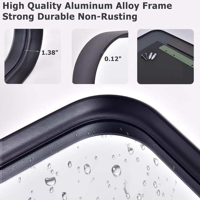 Detalle de 36x24 Inch Black Bathroom Mirror with Aluminum Alloy Frame and Explosion-Proof Glass
