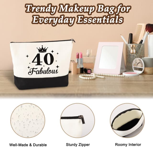 Detalle de 40th Birthday Gifts for Women: Vintage 1986 canvas tote & make-up bag set (1986/Fabulous 40 theme)