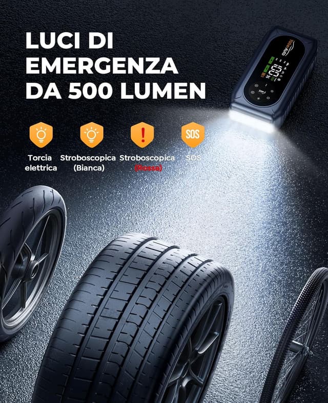 Detalle 2 de YaberAuto Booster Avviamento Auto 7000A con Compressore 150 PSI e torcia 500 lm