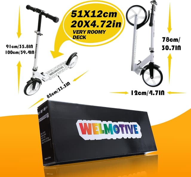 Detalle 1 de Kick Scooter for Kids (Ages 6+) to Adults – Adjustable Handlebars, Rear Brake & Big Wheel Foldable