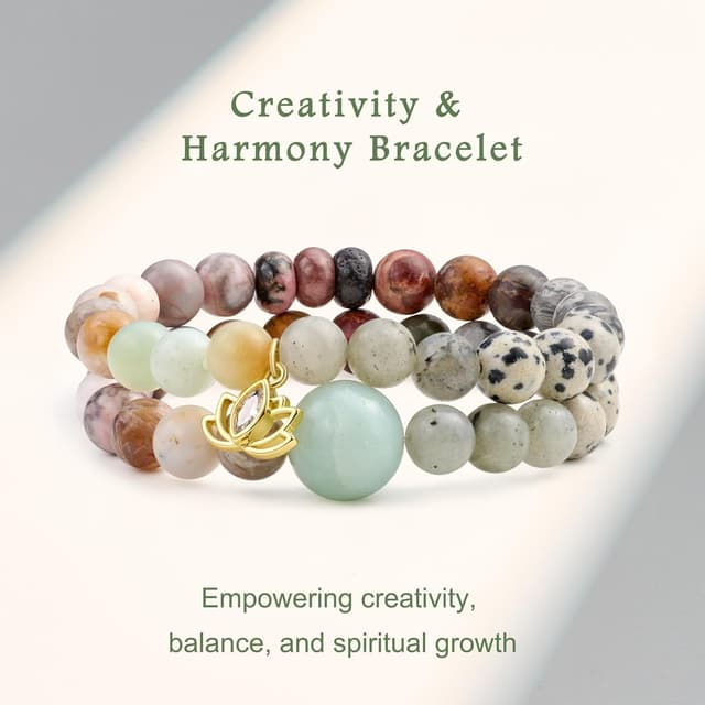 Thumbnail 6 de Bivei set bracciali in pietra naturale Cristallo verde con charm loto, perline 8 mm (lotus chakra) elastici