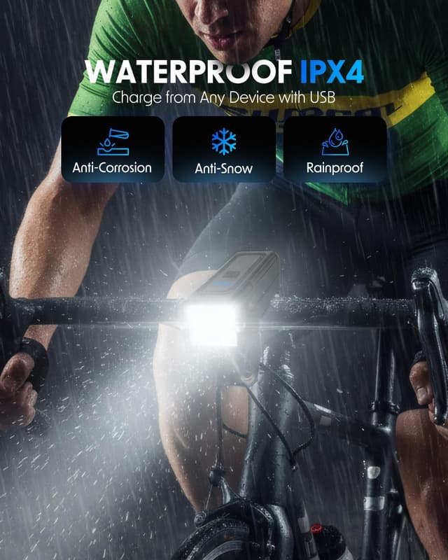 Detalle 2 de Tekwet Super Bright Bike Lights Set (USB rechargeable, IPX4 waterproof) for road, MTB and night rides