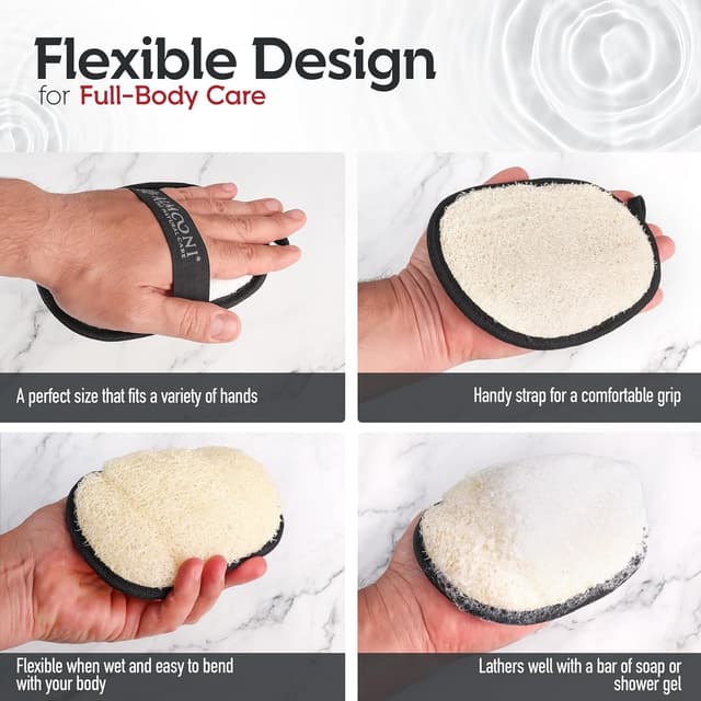 Detalle de Sturdy Natural Loofah for Men (Natural Egyptian Shower Luffa Sponge) – 2 Count, Black