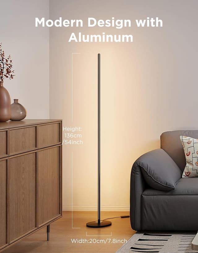 Detalle 2 de Govee LED Floor Lamp (RGBIC Modern Corner Lamp) with 61 scene modes, music sync and app/voice control, black