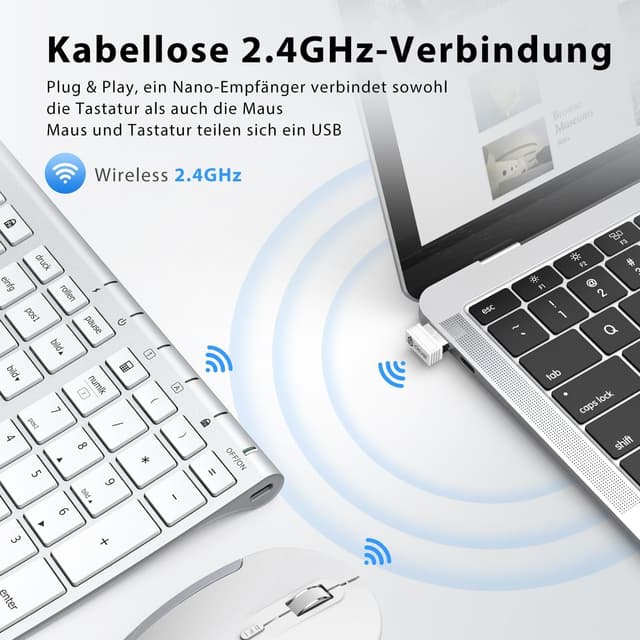 Detalle de iClever kabellose Tastatur und Maus Set (2,4G, USB‑C wiederaufladbar) für Windows und Mac
