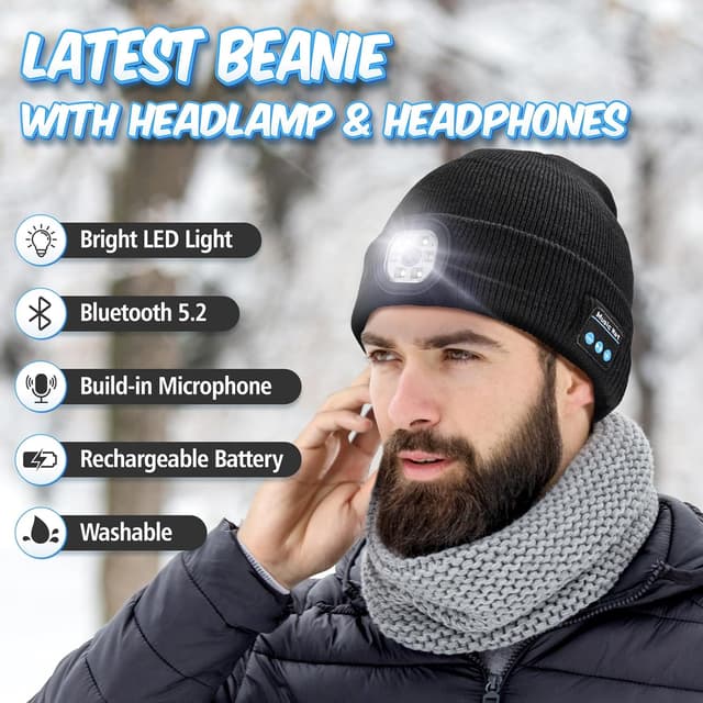 Thumbnail 2 de KEZKALS Idee Cadeau Bonnet LED Bluetooth 120 lm