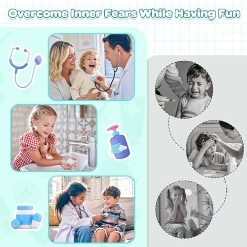 Detalle 2 de Perbabe Maletín médico de madera con estetoscopio real y kit de rol (32 piezas) para niños