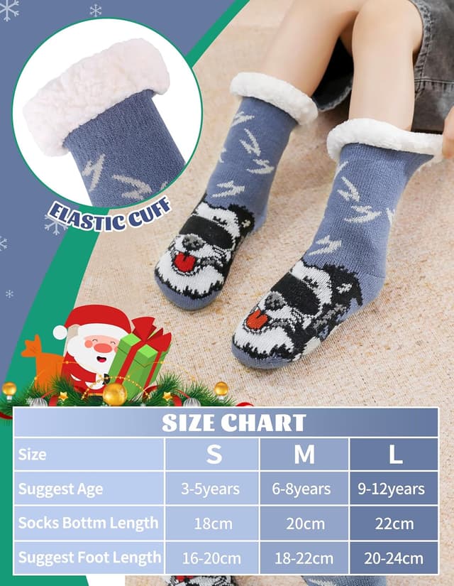 Detalle 1 de HERYEBING Kuschelsocken für Jungen und Mädchen – warme Winter-Hüttensocken mit Anti-Rutsch