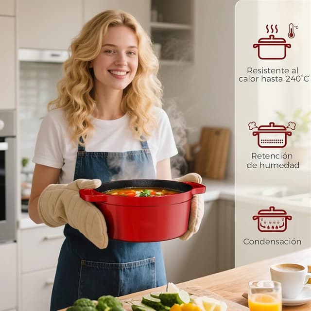 Thumbnail 2 de YASHE olla de hierro fundido con tapa antiadherente roja