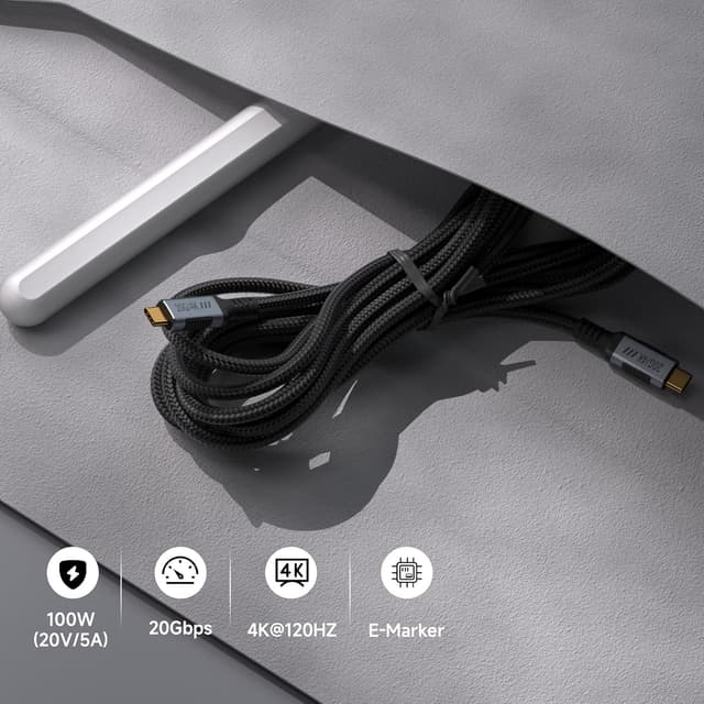 Detalle 1 de USB‑C Kabel 5 m KMMXXCPM: USB 3.2 Gen 2x2 (20 Gbps), 100 W Laden & 4K@120 Hz für Monitor/Thunderbolt 3
