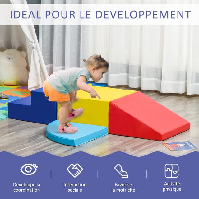 Detalle de HOMCOM 4 blocs de construction XL en mousse EPE pour parcours motricité enfant