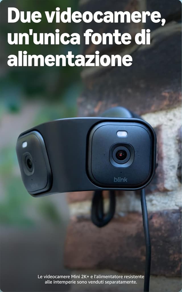 Detalle de Blink Arc (ultimo modello) con supporto plug-in e visione panoramica 180° per 2 videocamere Mini 2K+ | Kit completo nero
