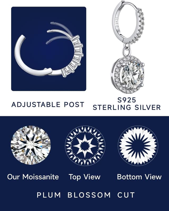 Thumbnail 3 de Momentwish Moissanite Drop Hoop Earrings (2 Carat) with Pendant Charm, 925 Sterling Silver Huggie Hoops