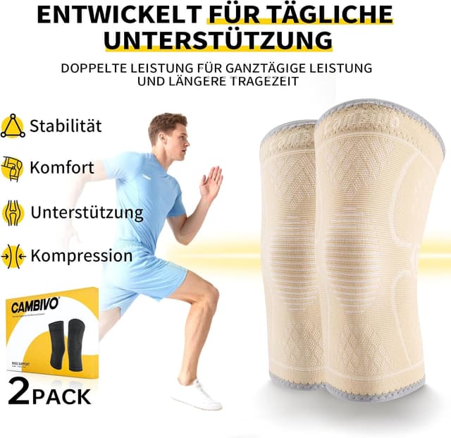 Detalle de CAMBIVO Kniebandage X2 für Männer & Damen – Kompression bei Meniskusriss, ACL, Arthritis