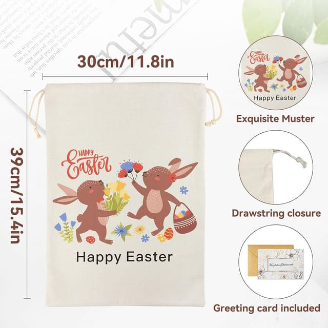 Detalle 2 de Seutgjie Ostern-Geschenktüten mit Grußkarte – Canvas-Beutel für Kinder & Erwachsene (40 x 30 cm)