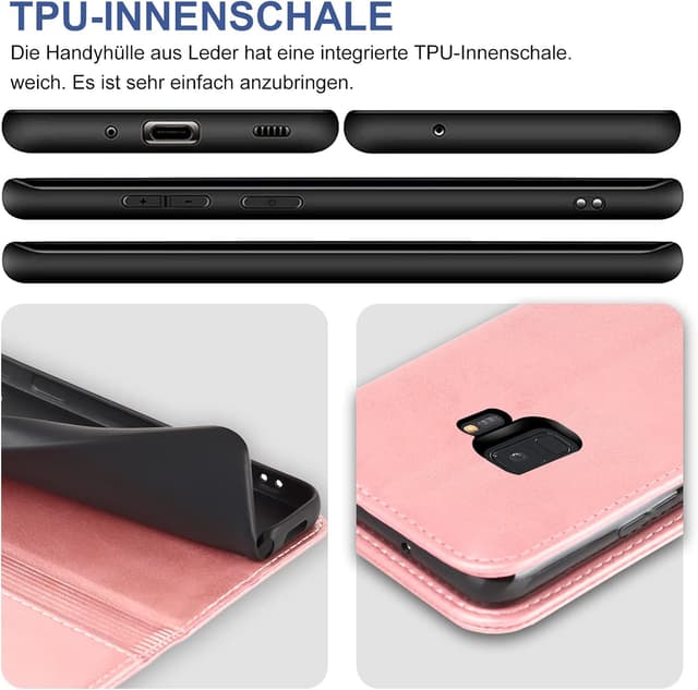 Thumbnail 6 de Handyhülle für Samsung Galaxy S9 – Leder Wallet Schutzhülle mit Kartenfach, Standfunktion und Klappcover (Rosa)