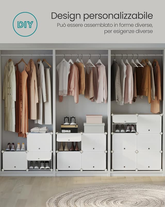 Detalle de SONGMICS Scarpiera modulare bianco nuvola a 12 scomparti (fino a 48 paia) con sportelli LPC040W02