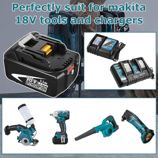 Detalle 2 de Lot de 2 batteries Dosctt 18 V 5,5 Ah (BL1850B) compatibles Makita BL1850B/BL1860B