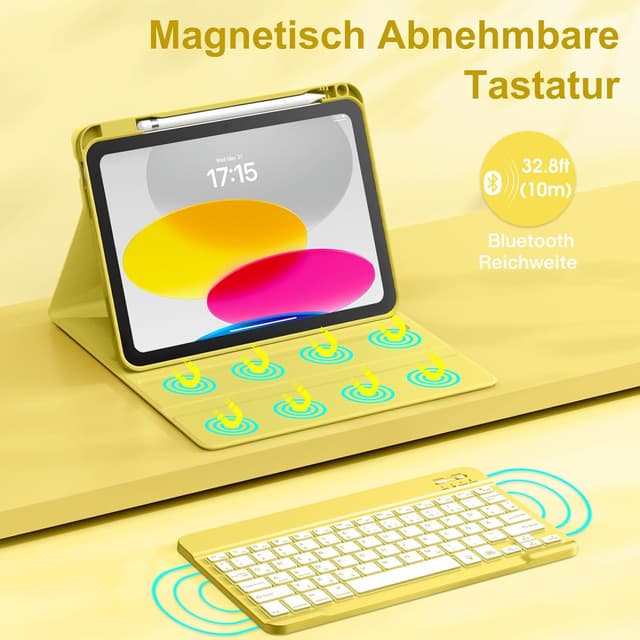 Detalle 2 de Vobafe Hülle mit beleuchteter abnehmbarer Tastatur für iPad A16 (11/10.9 Zoll, 2025/2022) – 7 Farben, magnetisch, mit Stifthalter