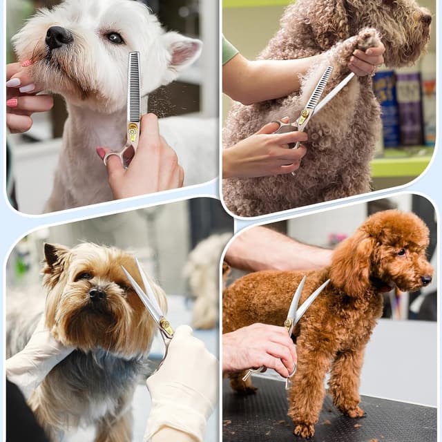 Detalle de Set di forbici professionali JASON 6 in 1 per toelettatura cane e gatto, oro rosa