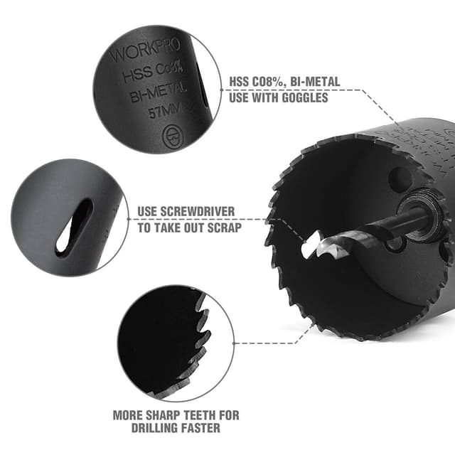 Detalle 2 de WORKPRO Scies Cloches 9 pièces avec boîtier aluminium et trépan pour métal