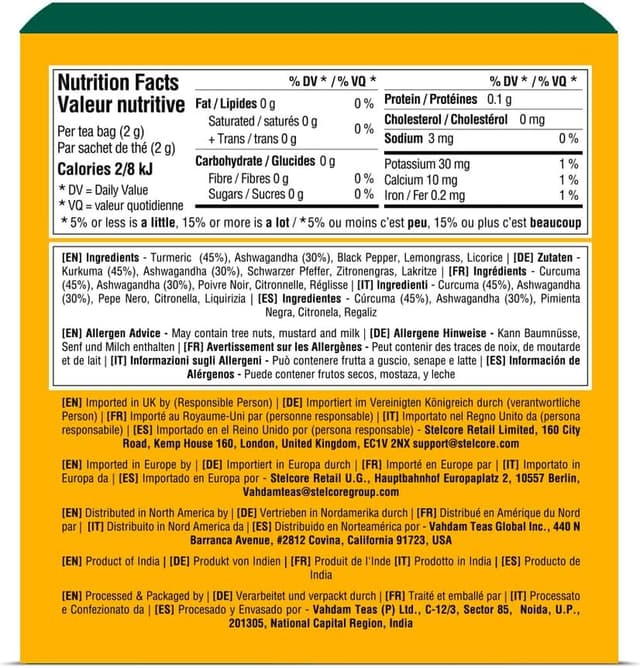 Thumbnail 1 de VAHDAM Tisana Curcuma e Ashwagandha, 30 bustine piramidali senza caffeina