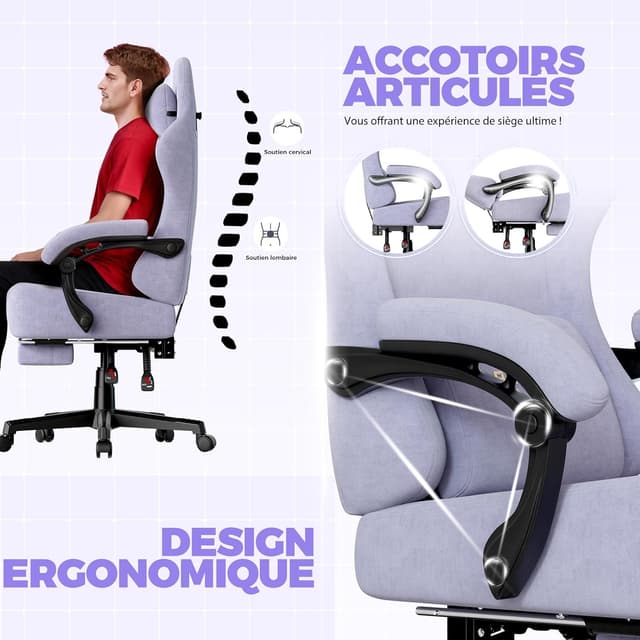 Detalle 2 de GTPLAYER chaise gaming ergonomique violet
