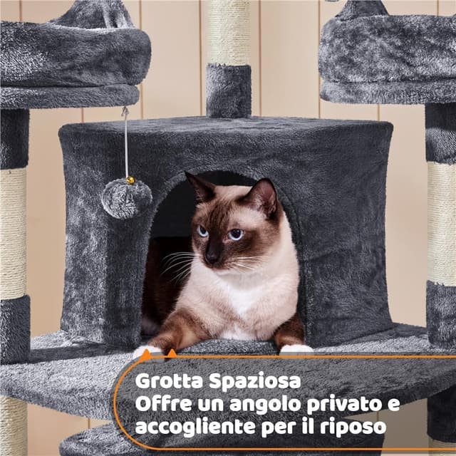 Detalle de Yaheetech Albero Tiragraffi per Gatti Adulti con Sisal Naturale, Torre 55 x 55 x 174 cm, Grigio Scuro