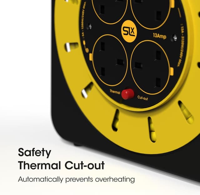 Detalle de SLx Trade 20m 4 Socket Extension Reel with Thermal Cut Out (13A Fused UK Plug)