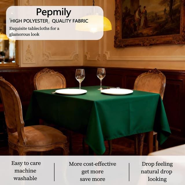 Detalle de pepmily 8-Pack Dark Green Tablecloths (60x102 Inch) for 6-Foot Rectangle Tables