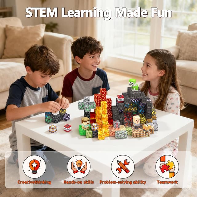 Detalle 2 de Laoren Magnetic Building Blocks 200-Piece STEM Magnet Cubes Set (Ages 4–12)