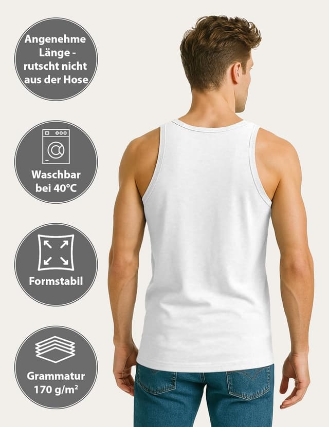 Detalle de ALPIDEX Herren Classic Unterhemd 5er-Set (100% Baumwolle, Feinripp, ärmellos) – weiß/schwarz