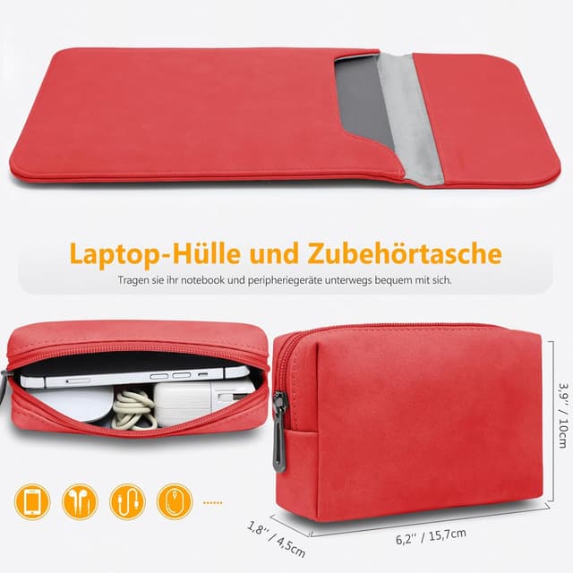 Detalle 2 de HYZUO 13 Zoll Laptop-Hülle aus Kunst-Suede, kompatibel mit ausgewählten MacBook Air/Pro, Dell XPS 13 und Surface Pro – Rot