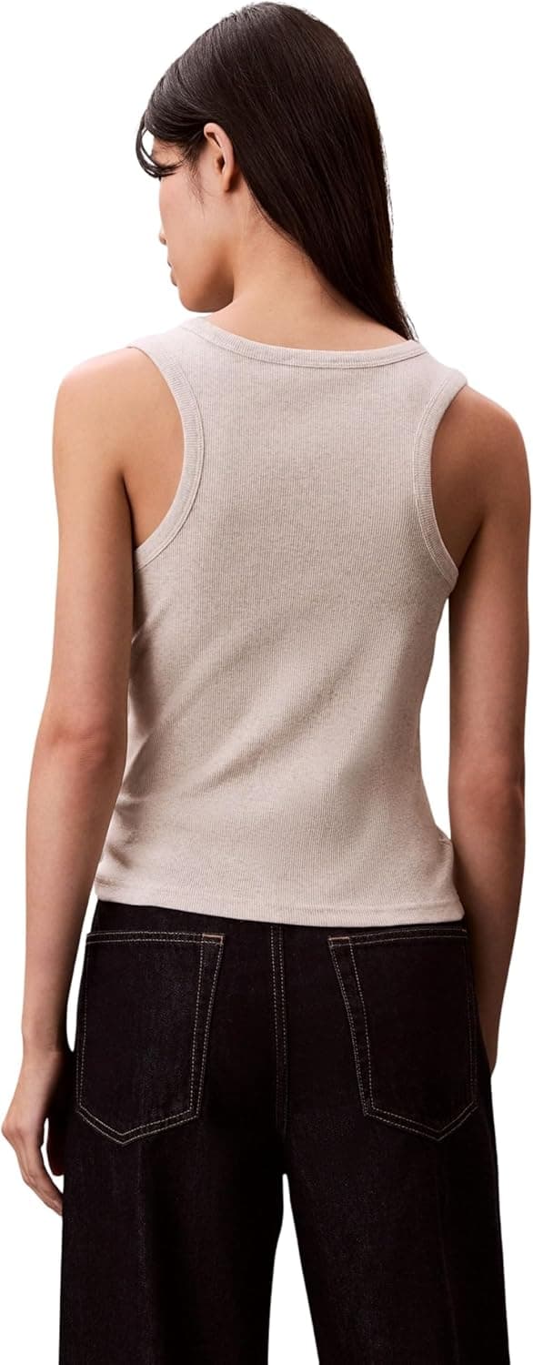 Detalle de Calvin Klein Donna Canotta Woven Label Rib con Logo