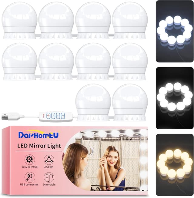 Detalle de daphomeu Mirror Lights (10 bulbs) – USB Hollywood vanity light kit for mirrors