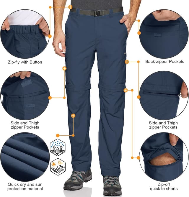 Detalle 2 de mosingle men’s safari zip-off walking & hiking trousers – lightweight quick-dry convertible cargo pants