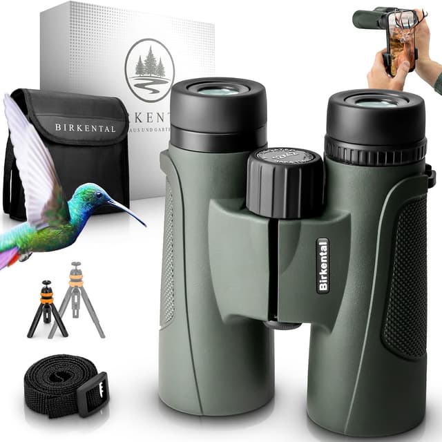 Detalle de Birkental Fernglas für Erwachsene 12x42 inkl. Zubehör – wasserdicht, leicht & kompakt (grün)