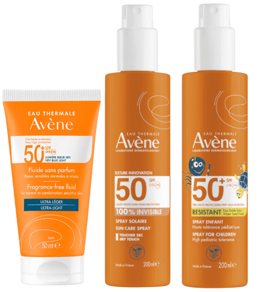 Detalle de Avène Solar Fluido SPF50+ + 2 Sprays Protección Solar