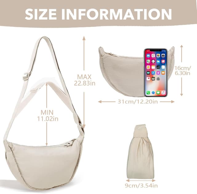 Detalle de Uwiyo Crescent Bag for Women – Nylon dumpling-style crossbody with adjustable strap