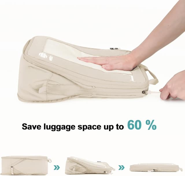 Detalle de ECOHUB 5-teiliger Kompressions-Koffer-Organizer (Beige) – Packwürfel-Set mit Kompressionsbereich