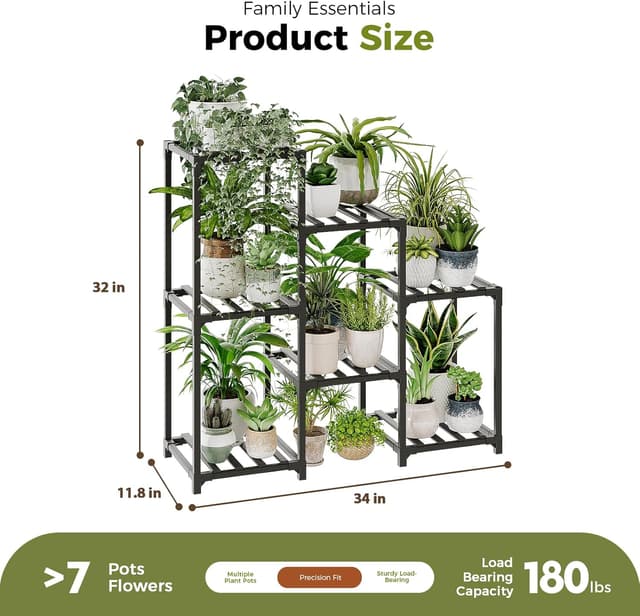 Detalle de Bamworld Indoor/Outdoor Bamboo Plant Stand Ladder Table for 7+ Pots