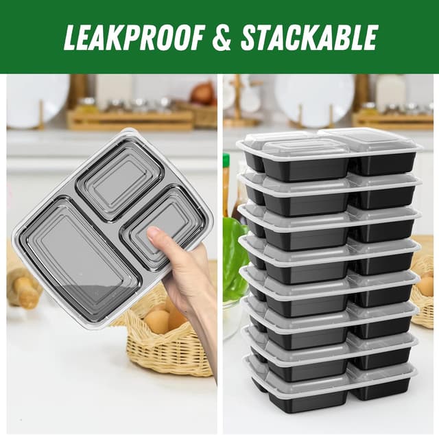 Detalle 2 de Dealusy 32 oz 3-Compartment Meal Prep Containers