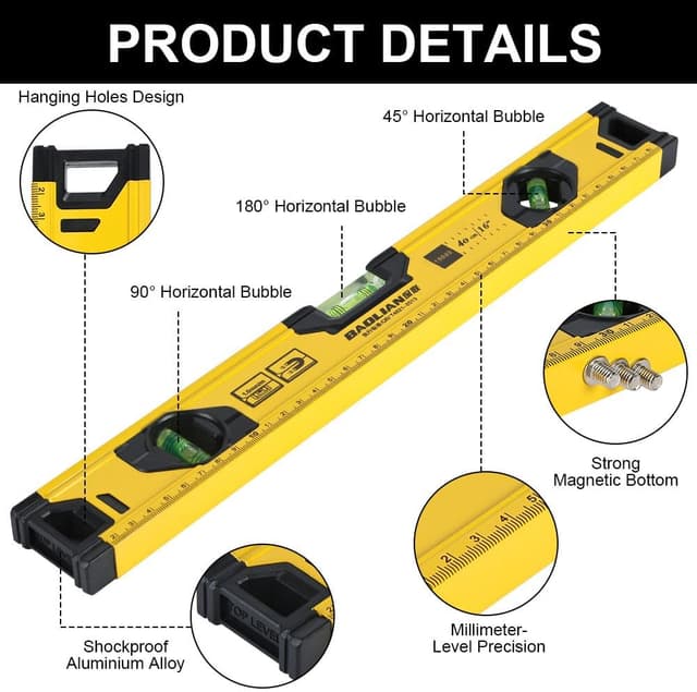 Detalle de Niveau à bulle magnétique Flintronic 400 mm avec 3 fioles (180°/90°/45°)