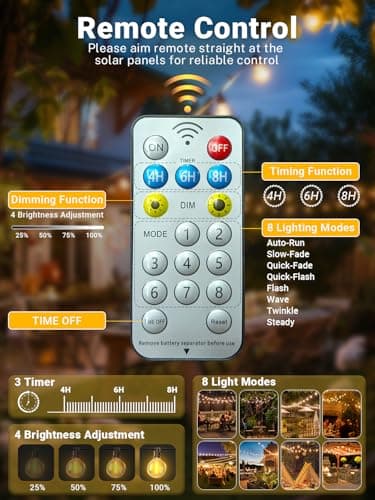 Detalle de ARKOCHIC guirnalda de luces exterior solar 7.5 m con 10+1 bombillas G40 LED y USB-C