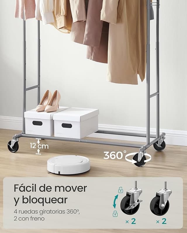 Thumbnail 4 de SONGMICS Perchero con Ruedas, Regulable, Gris Paloma 🚶