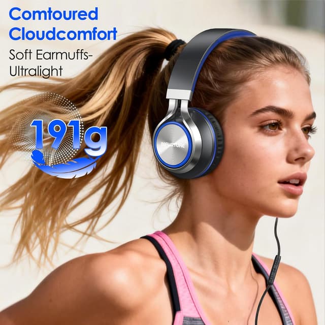 Detalle de INFURTURE USB-C wired headphones with microphone, volume control and foldable design (Blue-Black)