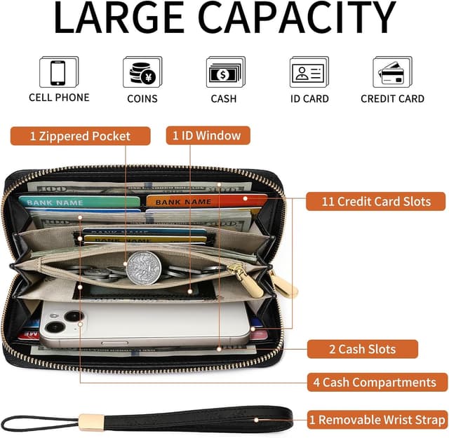 Detalle 2 de SENDEFN RFID leather women’s wallet with wristlet — large capacity clutch purse