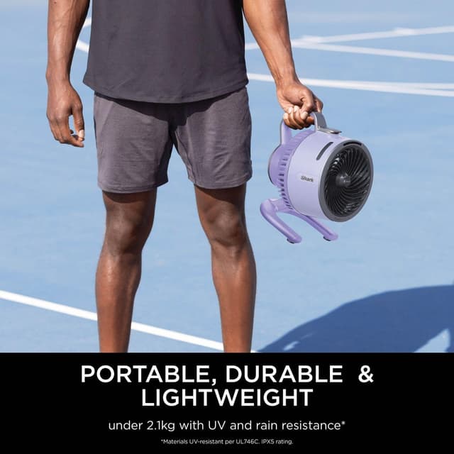 Detalle 2 de Shark FlexBreeze HydroGo Cordless Fan (FA050UKLV) with Misting – Portable indoor/outdoor cooling in lilac