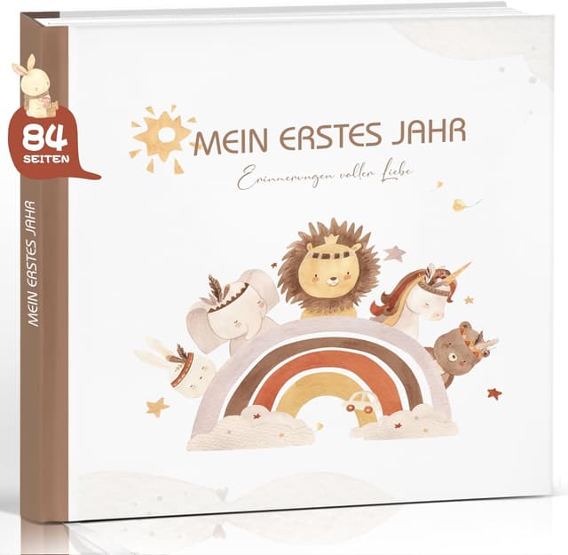 Detalle de Babybuch „Mein erstes Jahr“ – Babyalbum Erinnerungsbuch für das 1. Lebensjahr im Boho-Stil (21,5 x 21,5 cm)