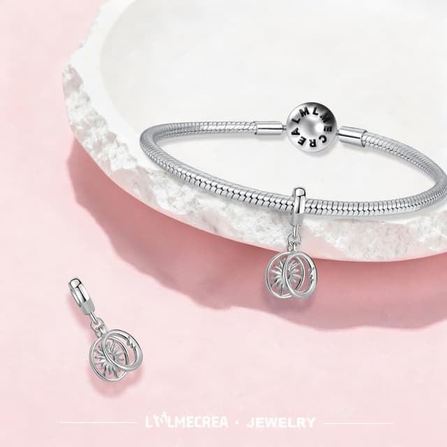 Detalle de LMLMECREA Sonnen- & Mond-Charms Anhänger aus 925 Sterling Silber für europäische Armbänder